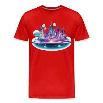 Neon-Raumstadt Skyline - Männer Premium Bio T-Shirt - Rot - Vorne - Damien (186cm)