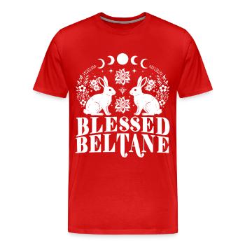 Bénédictions de Beltane Lapin païen du 1er mai - T-shirt bio Premium Homme - rouge - Devant - Damien (186cm)