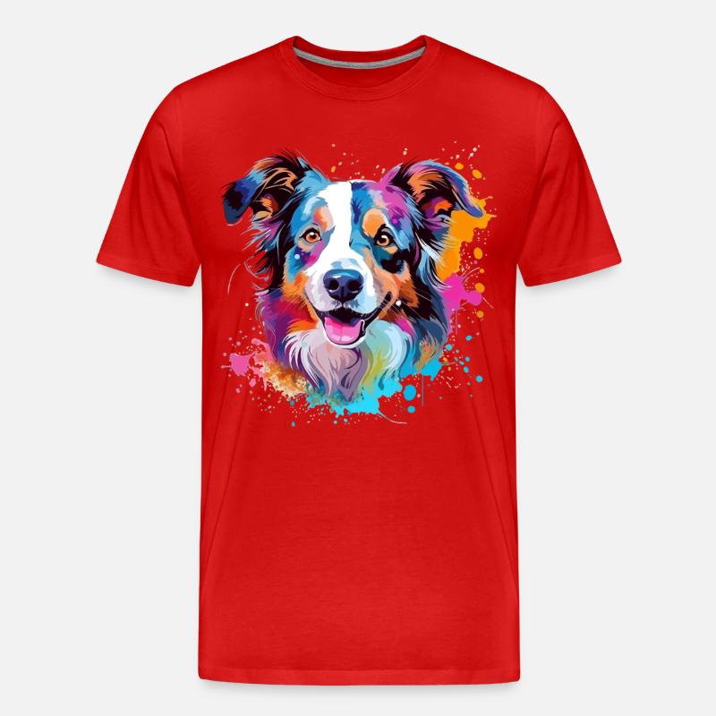 Hund Australian Shepherd Bunte Splash-Kunst - Männer Premium Bio T-Shirt - Rot