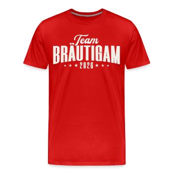 Enterrement de vie de garçon du Marié de l’équipe 2026 - T-shirt bio Premium Homme - rouge - Devant - Damien (186cm)