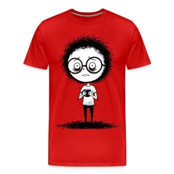 Gamer timide à lunettes, visage expressif - T-shirt bio Premium Homme - rouge - Devant - Damien (186cm)