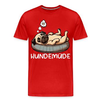 Hundemüde Mops Möpse Mopsbesitzer Mopsliebhaber  - Männer Premium Bio T-Shirt - Rot - Vorne - Damien (186cm)
