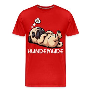 Hundemüde Mops Möpse Mopsbesitzer Mopsliebhaber  - Männer Premium Bio T-Shirt - Rot - Vorne - Damien (186cm)