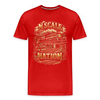 Réseau de trains miniatures N Scale Nation - T-shirt bio Premium Homme - rouge - Devant - Damien (186cm)