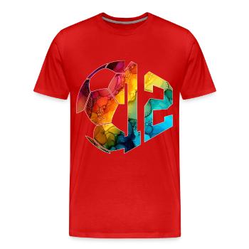 NON. 12e FOOTBALLEUR NUMÉRO 12 FOOTBALL 12E ANNIVERSAIRE - T-shirt bio Premium Homme - rouge - Devant - Damien (186cm)
