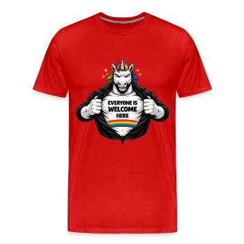Vielfalt & Respekt Regenbogen Statement Design - Männer Premium Bio T-Shirt - Rot - Vorne - Damien (186cm)