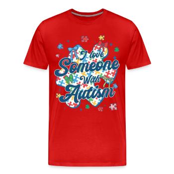 À damier j’aime quelqu’un autiste - T-shirt bio Premium Homme - rouge - Devant - Damien (186cm)