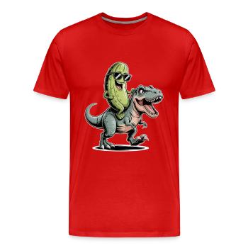 Sour cucumber rides dinosaur - Men's Premium Organic T-Shirt - red - Front - Damien (186cm)