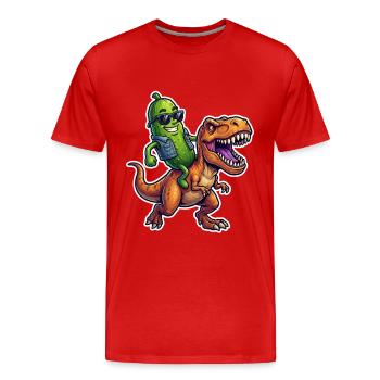 Sour cucumber rides dinosaur - Men's Premium Organic T-Shirt - red - Front - Damien (186cm)