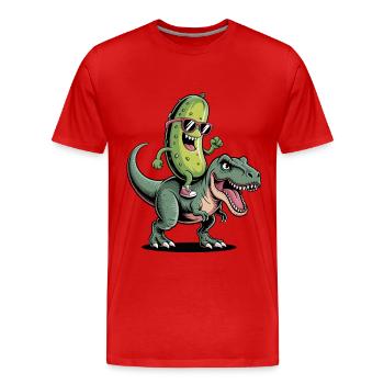 Sour cucumber rides dinosaur - Men's Premium Organic T-Shirt - red - Front - Damien (186cm)