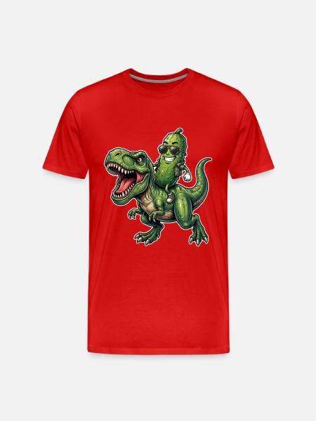 Sour cucumber rides dinosaur - Men's Premium Organic T-Shirt - red