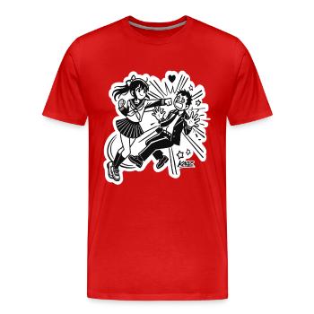 Manga Anime Girl Heroine Scene - Men's Premium Organic T-Shirt - red - Front - Damien (186cm)