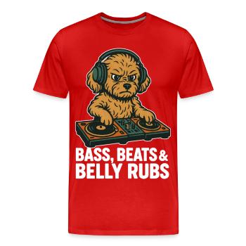 DJ Maltipoo: Bass, Beats & Belly Rubs Retro Design - Men's Premium Organic T-Shirt - red - Front - Damien (186cm)