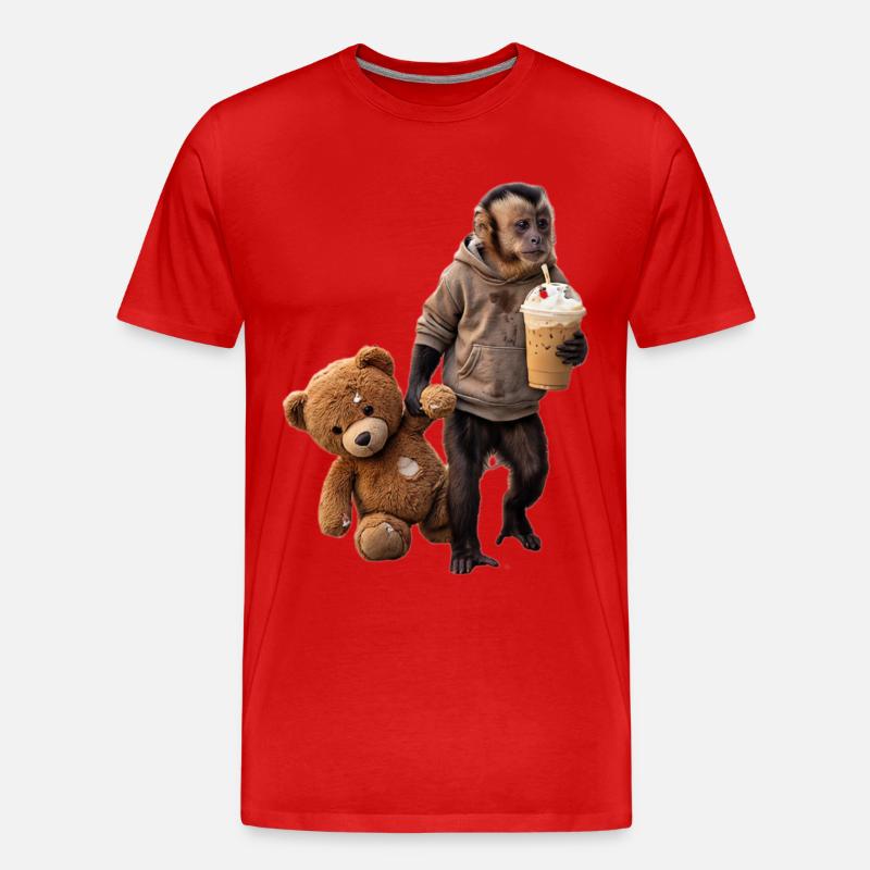 Affe Teddybär Eiskaffee Motiv - Männer Premium Bio T-Shirt - Rot