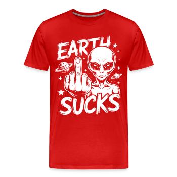 Doigt Puant Extraterrestre - T-shirt bio Premium Homme - rouge - Devant - Damien (186cm)