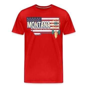 Souvenir de carte des États-Unis du Montana, États-Unis - T-shirt bio Premium Homme - rouge - Devant - Damien (186cm)