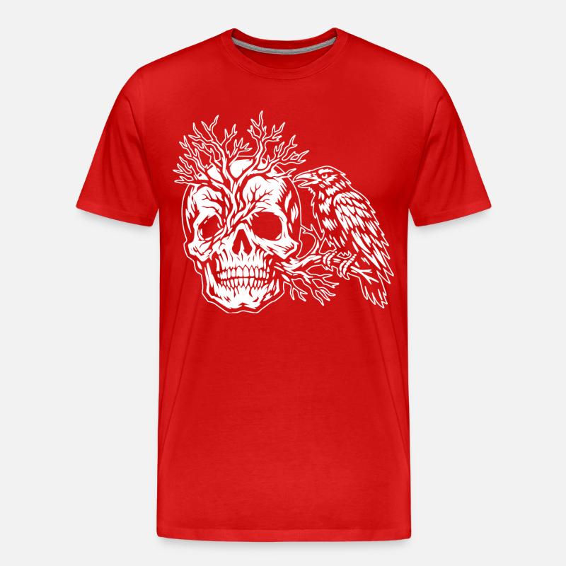 Schädel, Baum und Rabe - Männer Premium Bio T-Shirt - Rot