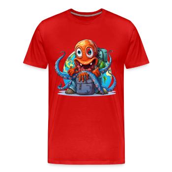 Reise-Oktopus mit Weltkugel - Männer Premium Bio T-Shirt - Rot - Vorne - Damien (186cm)