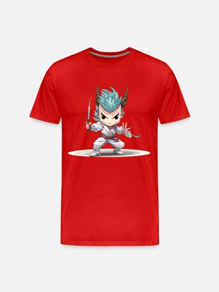 Chibi Warrior with Katana - Men's Premium Organic T-Shirt - red