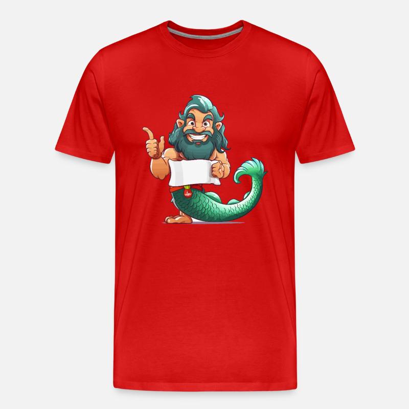 Meerheld mit Bart und Flosse - Männer Premium Bio T-Shirt - Rot