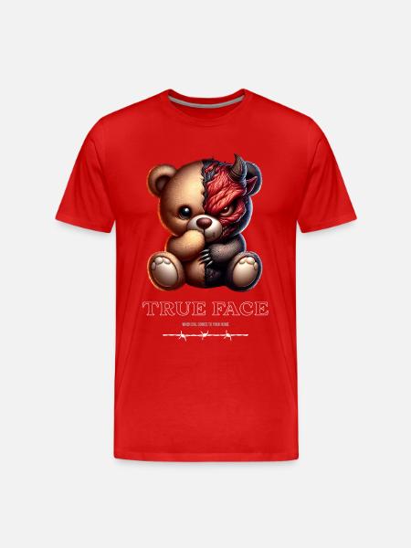 Doppelgesicht Bär: süß trifft Dämonisch - Männer Premium Bio T-Shirt - Rot