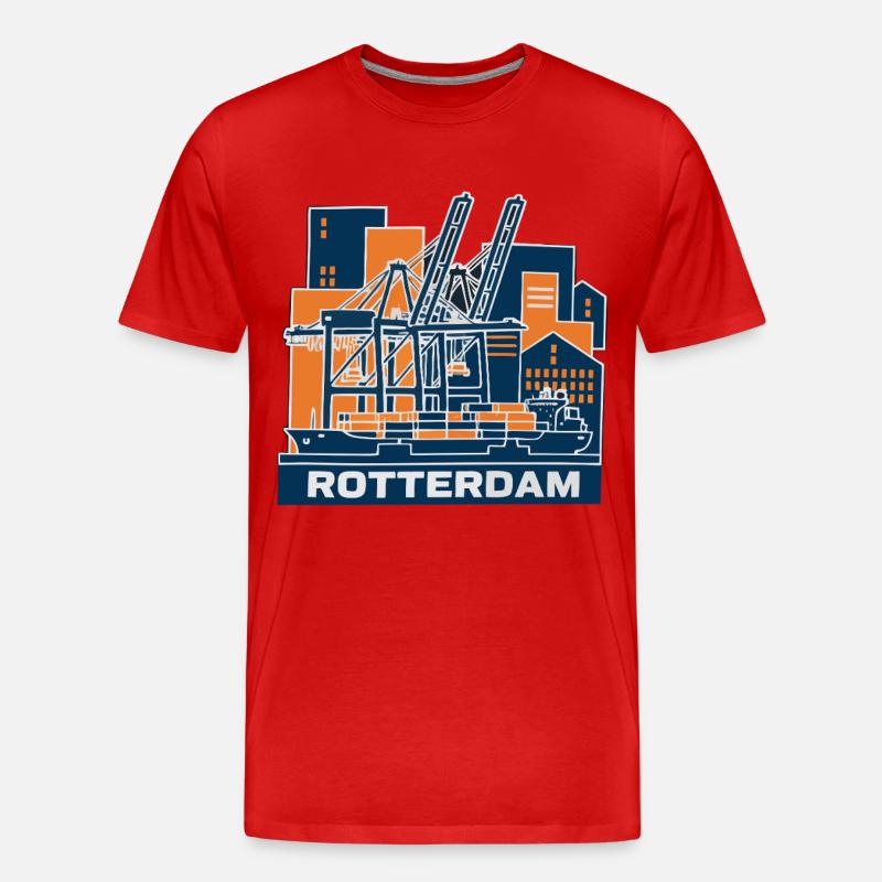 Rotterdam Hafen Kran Containerschiff - Männer Premium Bio T-Shirt - Rot