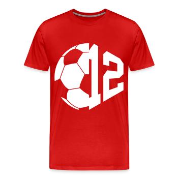 NON. 12e FOOTBALLEUR NUMÉRO 12 FOOTBALL 12E ANNIVERSAIRE - T-shirt bio Premium Homme - rouge - Devant - Damien (186cm)