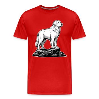 Hund Pyrenäische Bergpatou auf Felsen - Männer Premium Bio T-Shirt - Rot - Vorne - Damien (186cm)