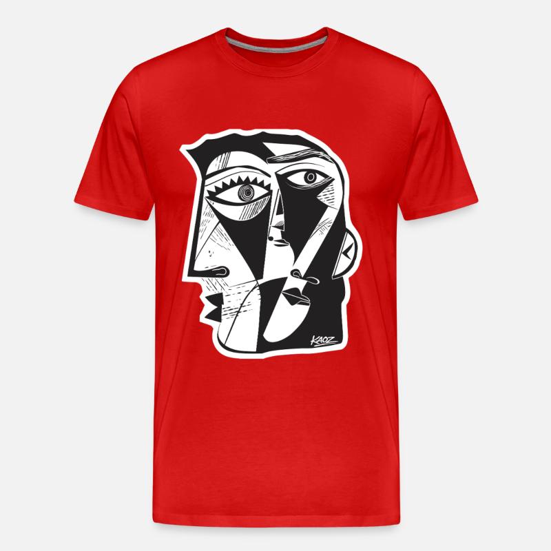 Cubist Face Linework - Men's Premium Organic T-Shirt - red