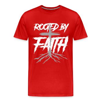 Scribble Kritzeln Zeichnung Rooted By Faith - Männer Premium Bio T-Shirt - Rot - Vorne - Damien (186cm)