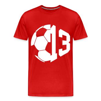 NR. 13 FUßBALLER NUMMER 13 FUßBALL 13. GEBURTSTAG - Männer Premium Bio T-Shirt - Rot - Vorne - Damien (186cm)