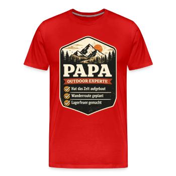 Papa Outdoor Experte Camping Badge Spruch - Männer Premium Bio T-Shirt - Rot - Vorne - Damien (186cm)