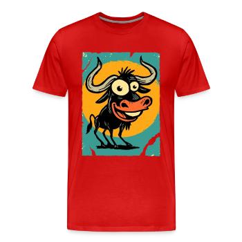 Funny bull in the circle of the sun - Men's Premium Organic T-Shirt - red - Front - Damien (186cm)