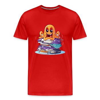 Learning octopus with stack of books - Men's Premium Organic T-Shirt - red - Front - Damien (186cm)