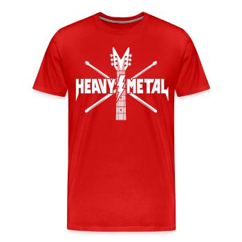 Logo guitare et baguettes de Heavy Metal - T-shirt bio Premium Homme - rouge - Devant - Damien (186cm)