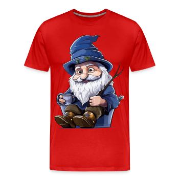 Blauer Waldgnom mit Becher - Männer Premium Bio T-Shirt - Rot - Vorne - Damien (186cm)