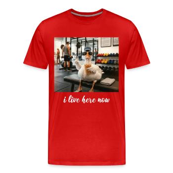 J’habite ici maintenant à la salle de sport de l’oie - T-shirt bio Premium Homme - rouge - Devant - Damien (186cm)