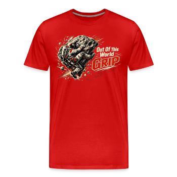 Out Of This World Grip – Astronaut bouldering - Men's Premium Organic T-Shirt - red - Front - Damien (186cm)