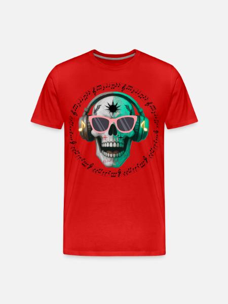 Kranium med hovedtelefon og solbriller t-shirt design - Herre Premium T-shirt økologisk - rød