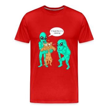 Außerirdische haben Katzenhemd gefunden - Männer Premium Bio T-Shirt - Rot - Vorne - Damien (186cm)