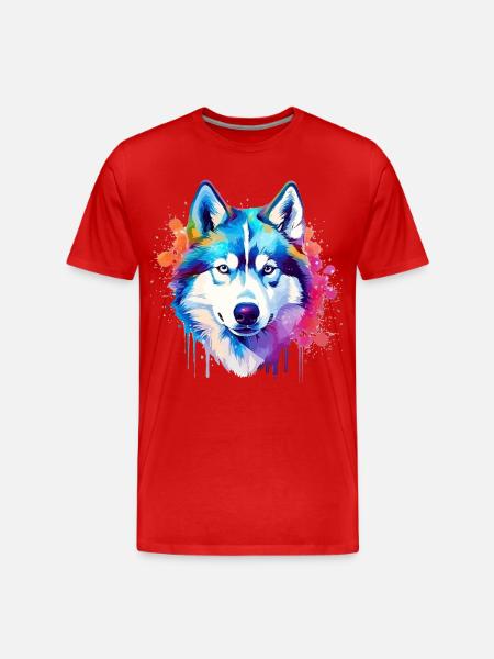 Bunte Husky-Hunde-Splash-Art - Männer Premium Bio T-Shirt - Rot