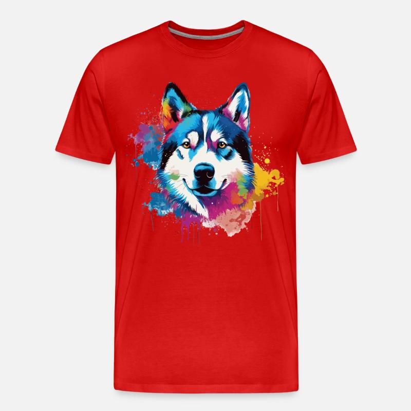 Bunter Husky Splash Art Hund - Männer Premium Bio T-Shirt - Rot