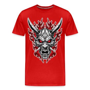 Oni-Maske Höllenporträt Rot Schwarz - Männer Premium Bio T-Shirt - Rot - Vorne - Damien (186cm)