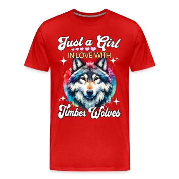 Fille Loup Gris Loup Bois - T-shirt bio Premium Homme - rouge - Devant - Damien (186cm)