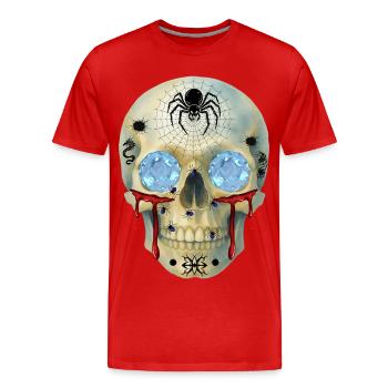 T-Shirt-Design mit Schädel mit Spinnen und Diamantaugen - Männer Premium Bio T-Shirt - Rot - Vorne - Damien (186cm)