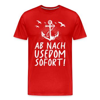 Urlaub auf Usedom AB NACH USEDOM SOFORT! Lustig - Männer Premium Bio T-Shirt - Rot - Vorne - Damien (186cm)