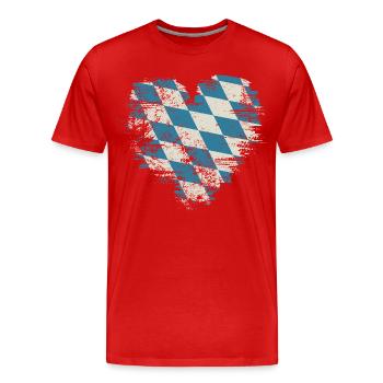Cœur rétro Bavière avec motif de losanges bleu-blanc - T-shirt bio Premium Homme - rouge - Devant - Damien (186cm)