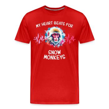Schneeaffe Herzlinie - Männer Premium Bio T-Shirt - Rot - Vorne - Damien (186cm)