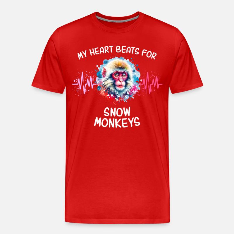 Schneeaffe Herzlinie - Männer Premium Bio T-Shirt - Rot