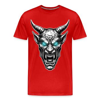 Gehörnter Dämon Gotische Totem, Eisblaue Augen - Männer Premium Bio T-Shirt - Rot - Vorne - Damien (186cm)